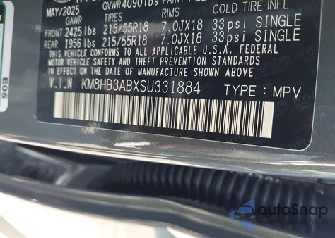 2025 Hyundai Kona Sel z USA, uszkodzony, nr VIN KM8HB3ABXSU331884